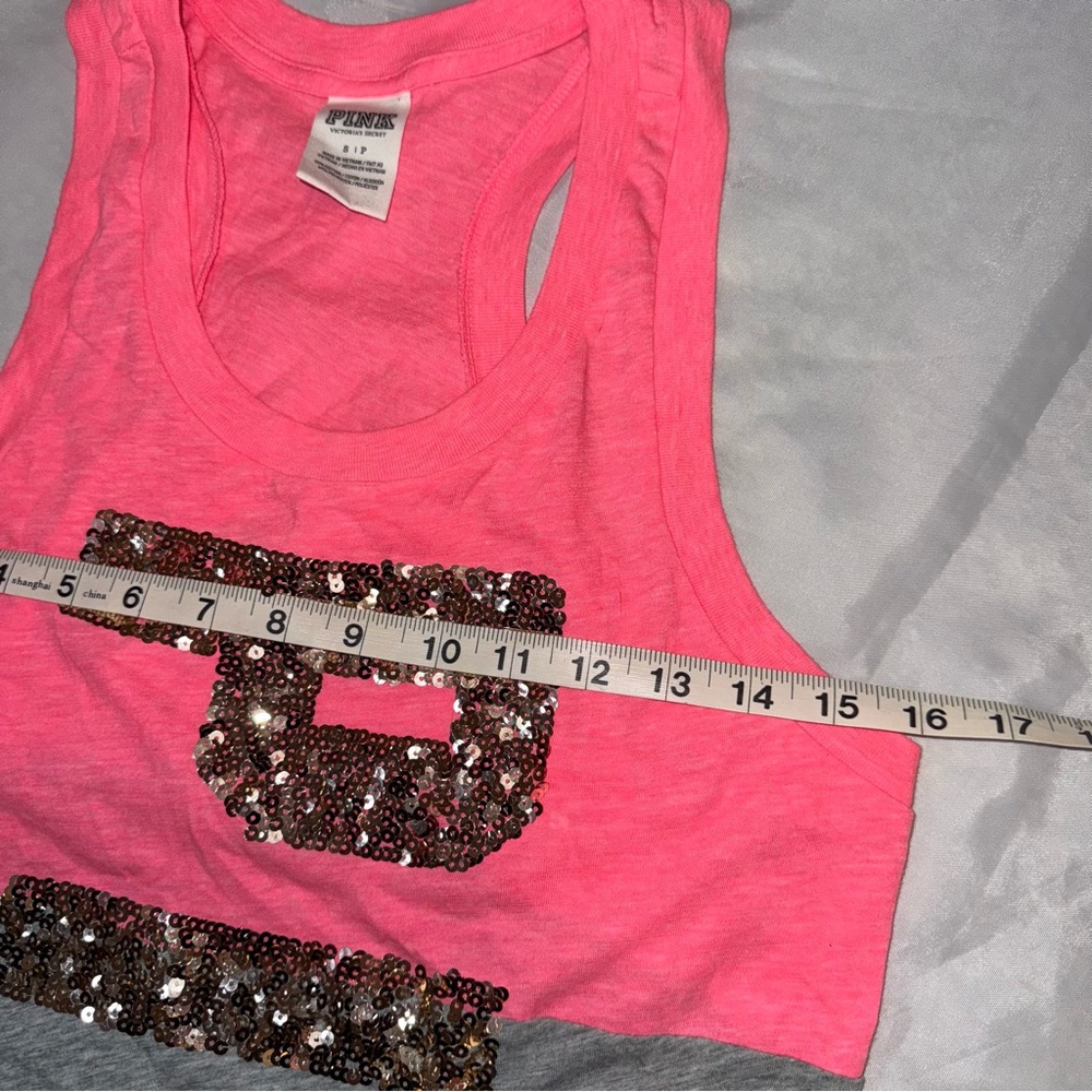 Victoria’s Secret “Pink” Hot Pink/Gray Gold Sequins Ladies Small Tank Top Bling‎ - Picture 9 of 10